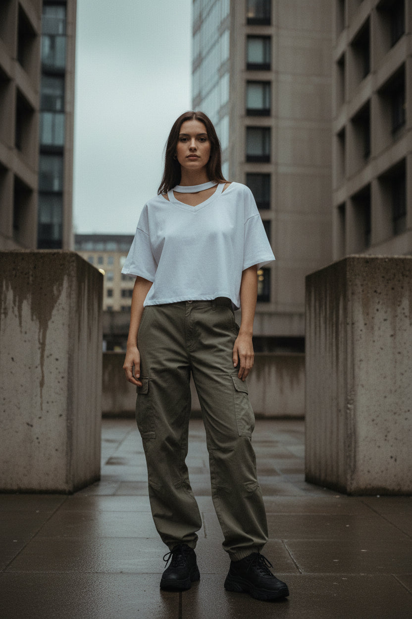 Cropped V-Neck Tee — Women's Short Sleeve