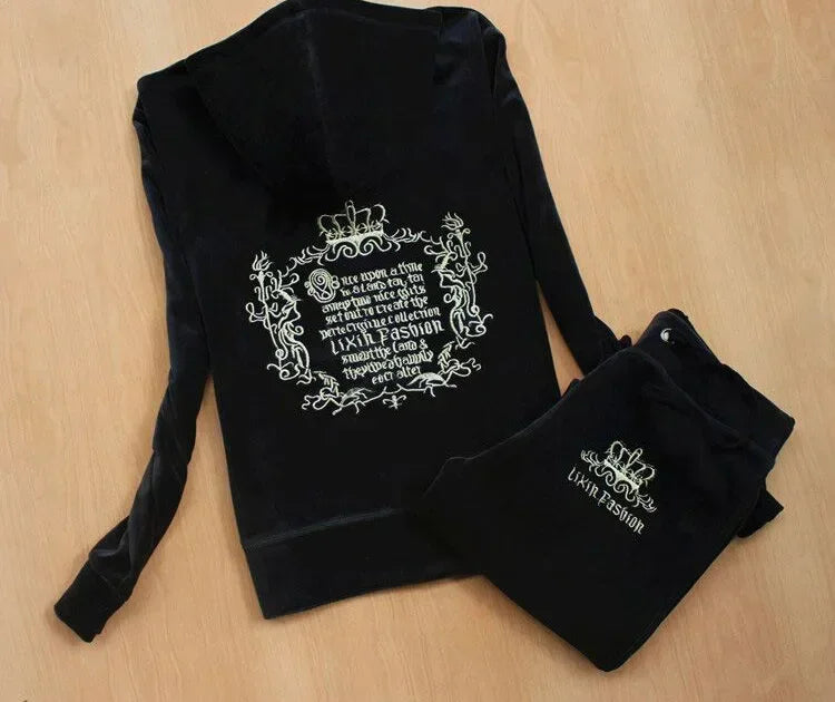 2026 New  Spring Fall Women Warm 2 Piece Velvet Masonry Crown Tracksuit Casual Elegant Ladies 2026  Cosziy - Craftklart.store