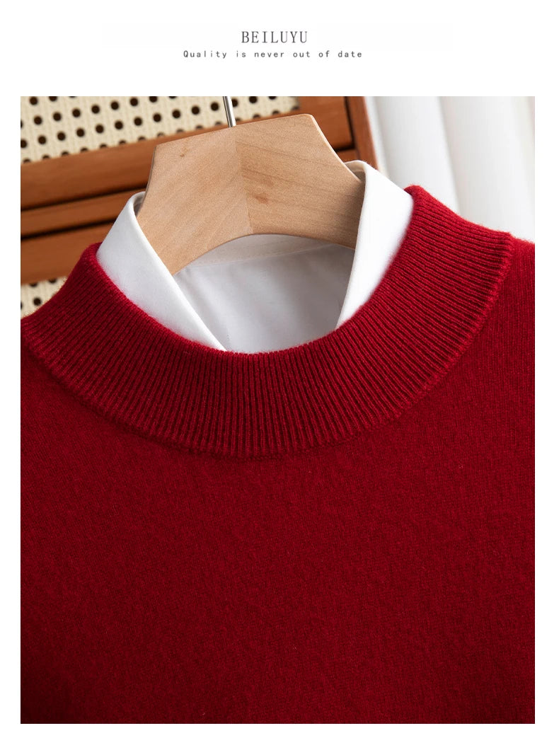 New Fashion Men's 100% Wool Pullover Half-high Collar Sweater - Craftklart.store