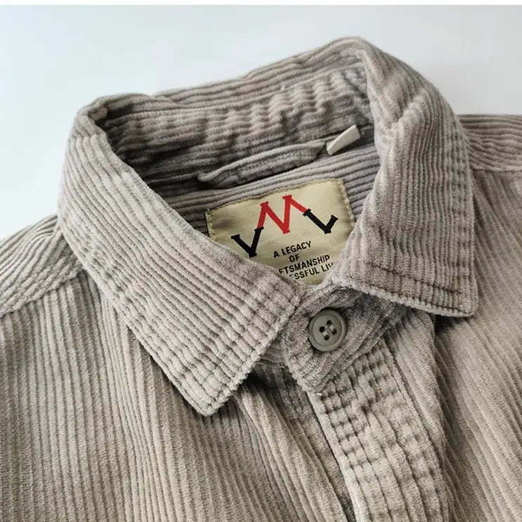 Corduroy Men's Fashion 100% Cotton Washed Single Pocket Shirt