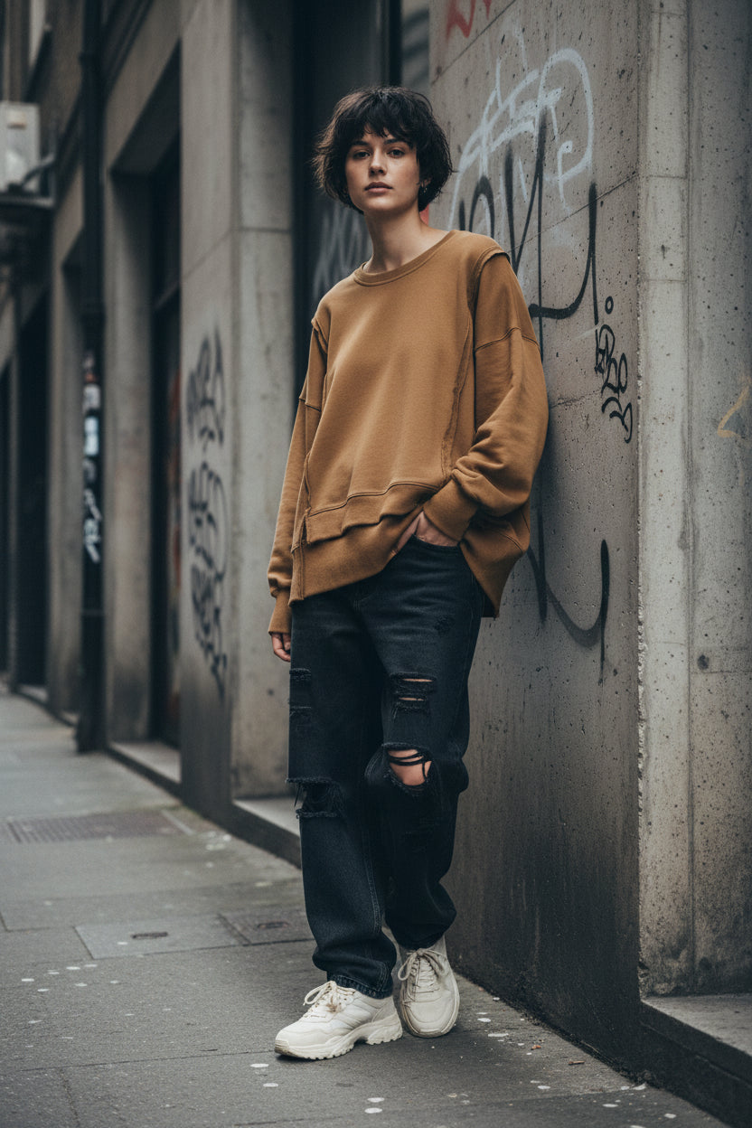 Oversized Cotton Sweatshirt — Open Side Patchwork | Craftklart