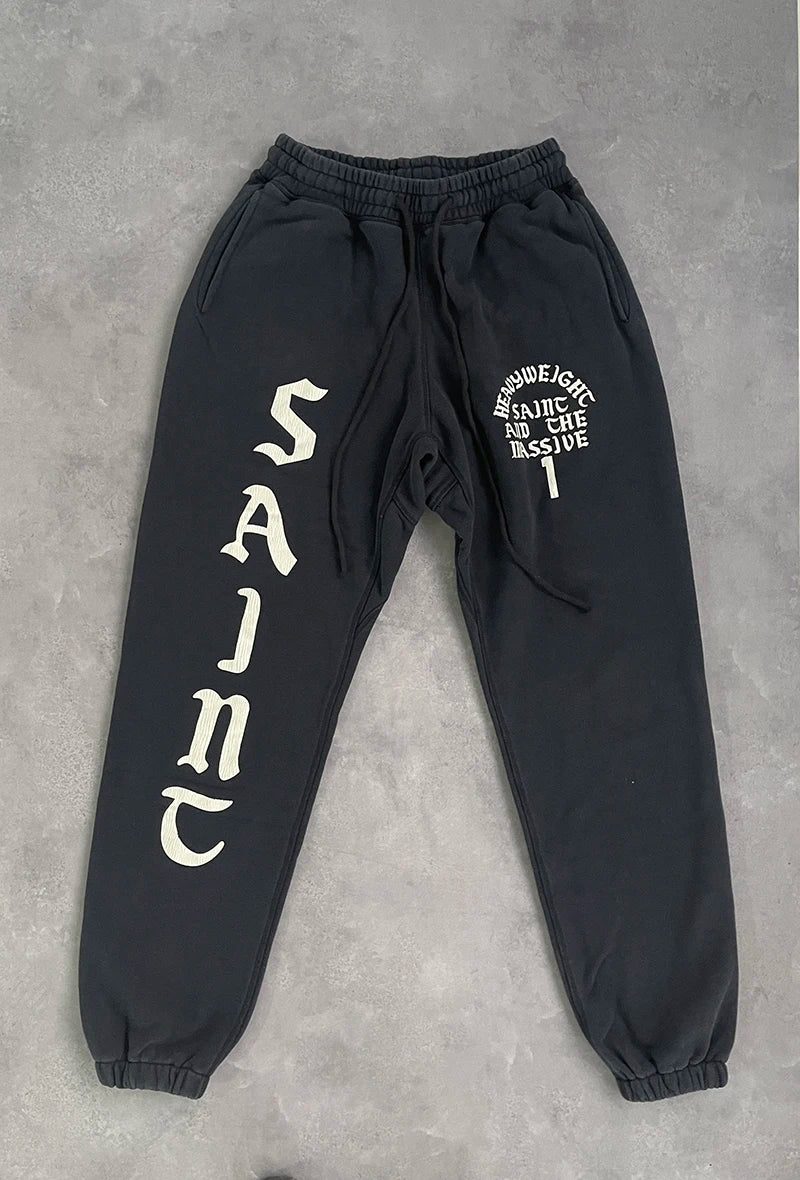 Heavyweight Cotton Black Saint Hoodies Set Hiphop Street Sheep Retro Print Letter Slogan Hoody Casual Pants Men Women Tracksuit