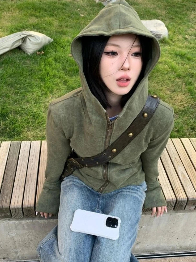 Sage green oversized zip-up hoodie by Craftklart, showing front view with hood and full-length zipper on soft, comfortable fabric.