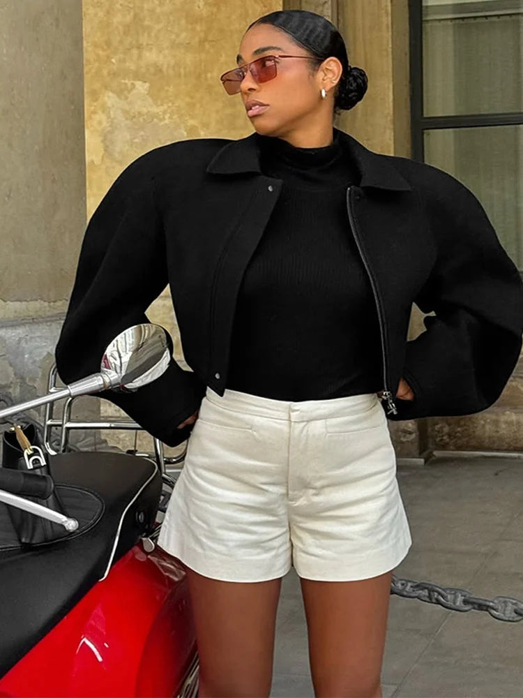 Cropped Lapel Bomber Jacket — Women's