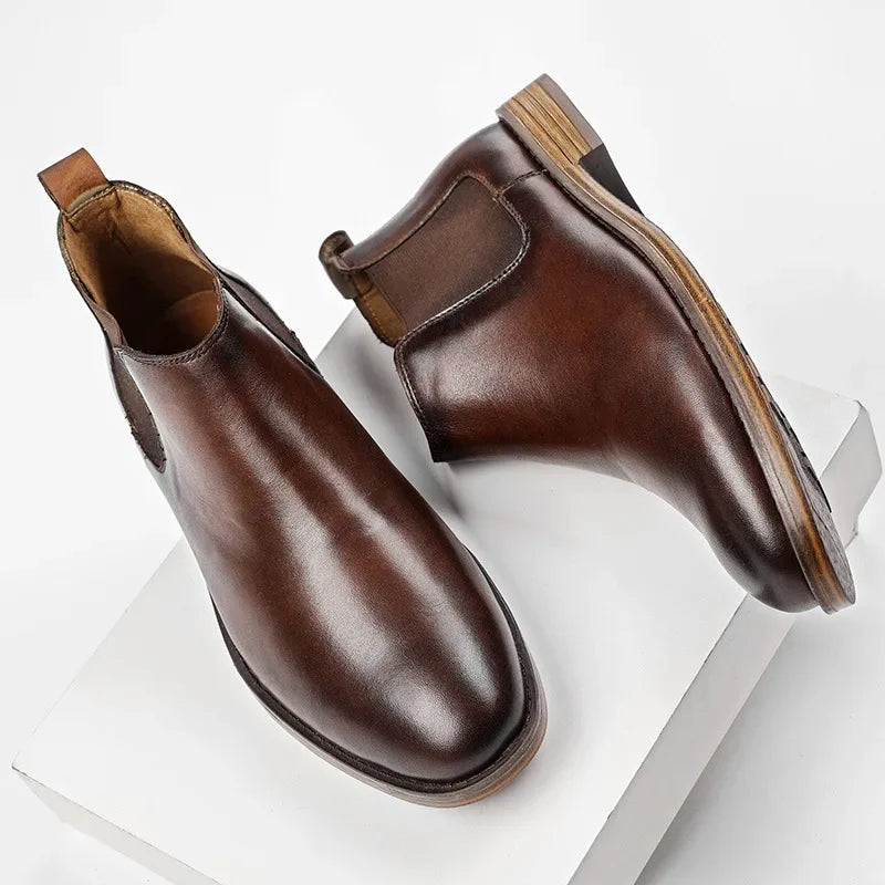 British Fashion Style Men Ankle Boots Genuine Leather Slip on Chelsea Boots - Premium Boots from Craftklart Dropship - Just $74.10! Shop now at Craftklart.store