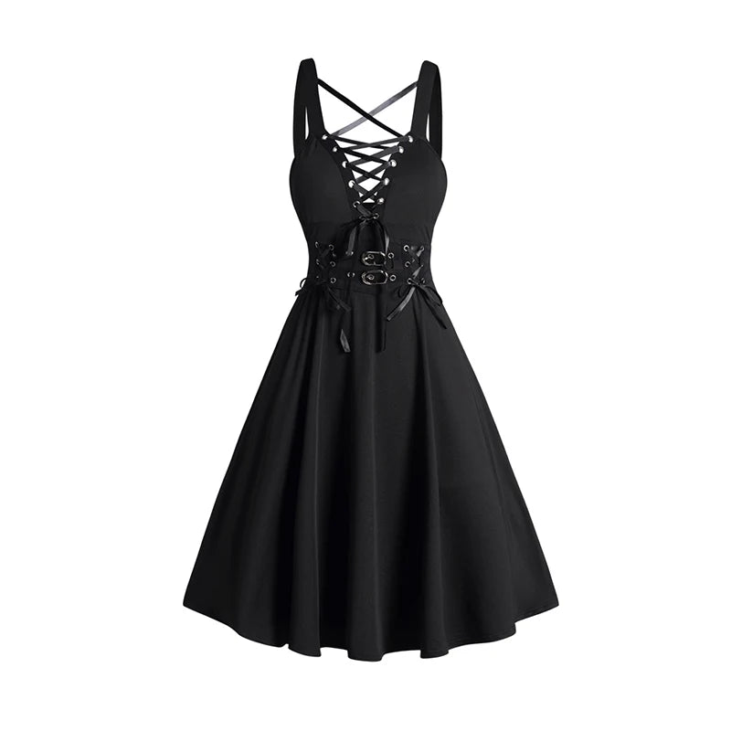 Solid Color Open Front Crop Jacket and Lace Up Buckle Strap Crisscross Dress