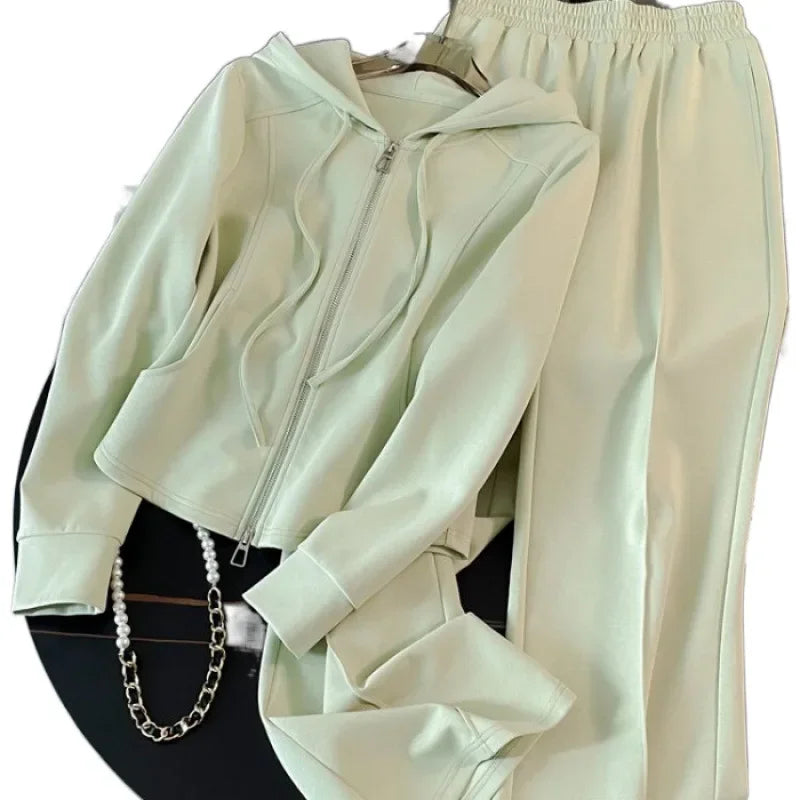 Mint Wave Style~ Autumn High Waist Wide Leg Pants Casual Two Piece Set