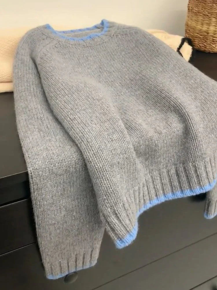 Soft Sexy Round Neck Cashmere Sweater Women's Autumn Winter Knitted Wool Base Sweater Short Thick Loose Sweater Gray Warm Tops