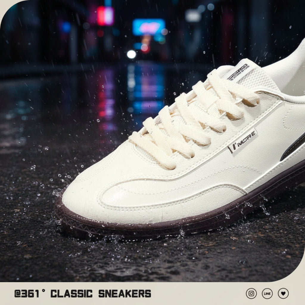 Craftklart Dropship Full Circle Low Leather Waterproof Sneakers, street style, black leather with sleek design and rubber sole.