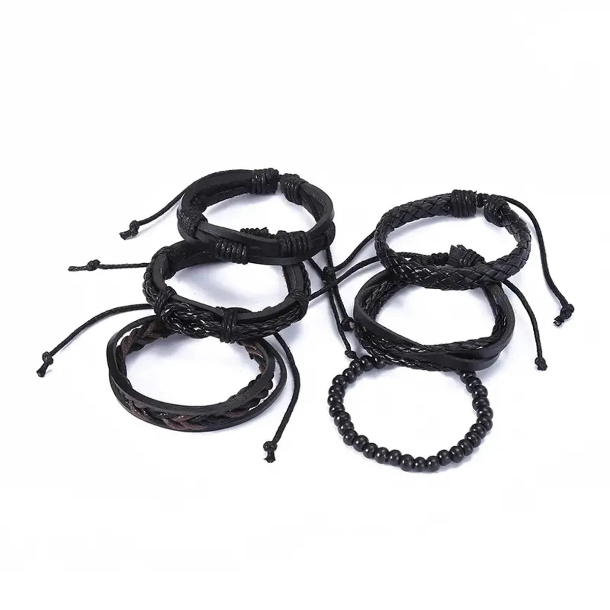 6pcs Men's PU Leather Punk Street Style Black Handmade Twist Bracelet - Premium Bracelet from Craftklart Dropship - Just $6! Shop now at Craftklart.store