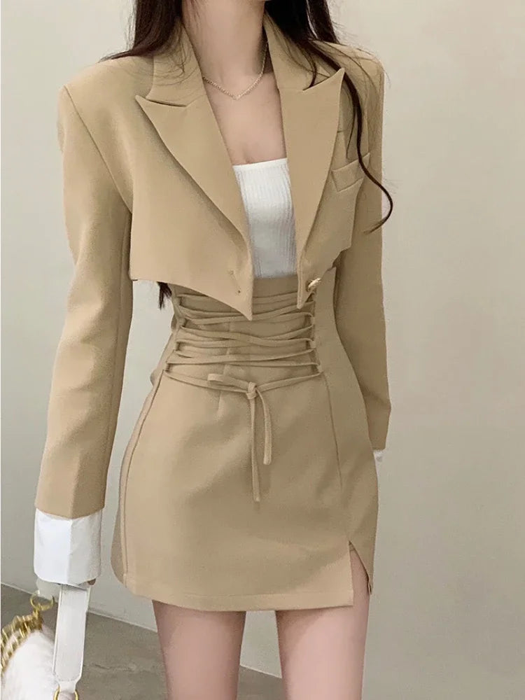 2 Piece Dress Set Women Casual Y2k Crop Top and blazer - Premium Set from Craftklart.store - Just $21.25! Shop now at Craftklart.store