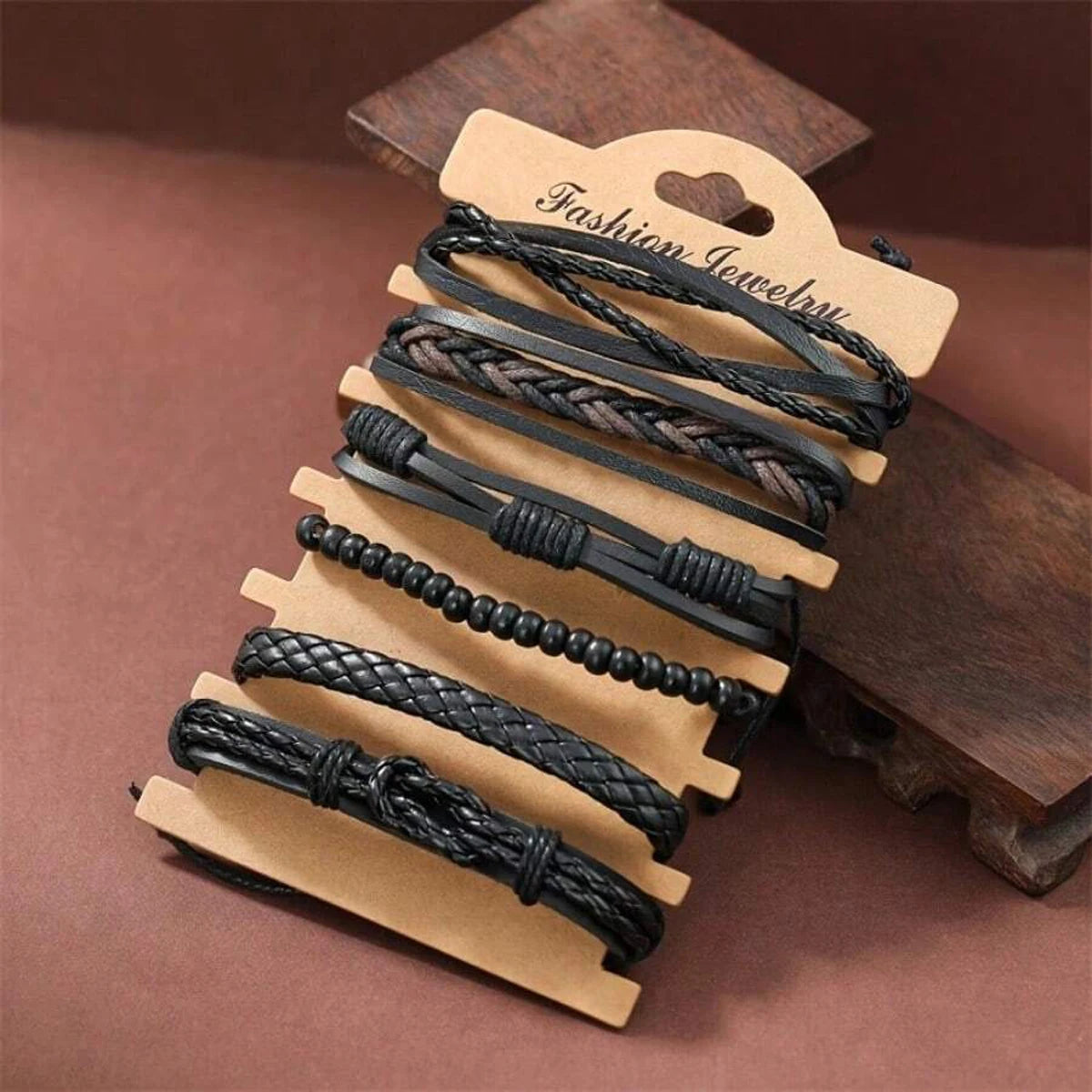 6pcs Men's PU Leather Punk Street Style Black Handmade Twist Bracelet - Premium Bracelet from Craftklart Dropship - Just $6! Shop now at Craftklart.store