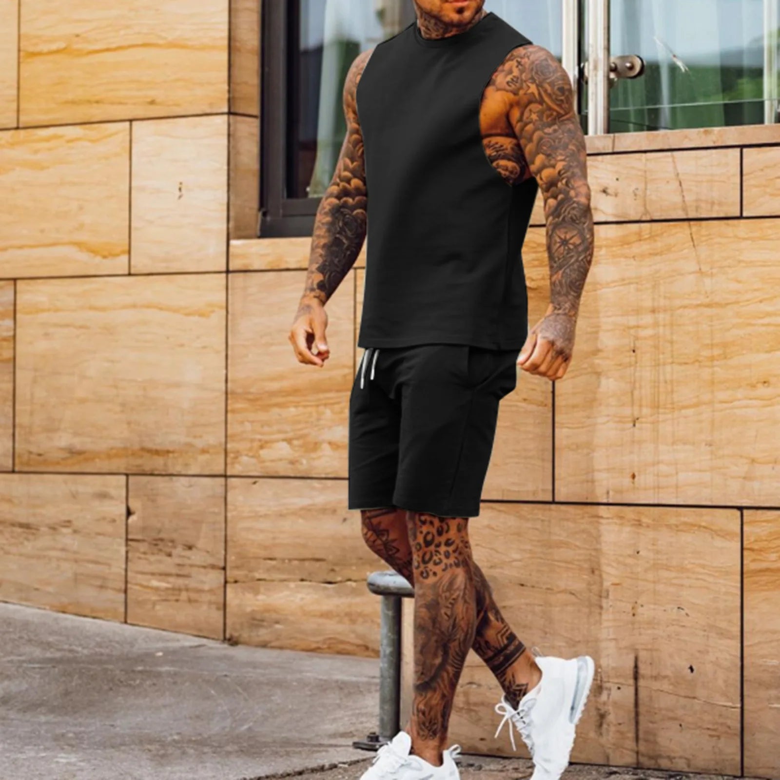 Men's Activewear Thin Five Quarter Pants Sleeveless Top Set - Premium Activewear from Craftklart.store - Just $14.83! Shop now at Craftklart.store