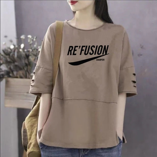 Women's 100% Cotton Large Size Korean Half Sleeved Loose T-shirt - Premium T-Shirt from Craftklart Dropship - Just $17.05! Shop now at Craftklart.store