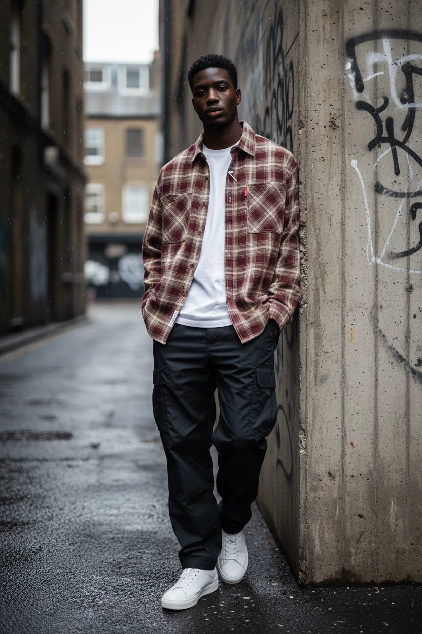 100% Cotton Retro Plaid Shirt Men's Loose Casual Long Sleeve Shirt
