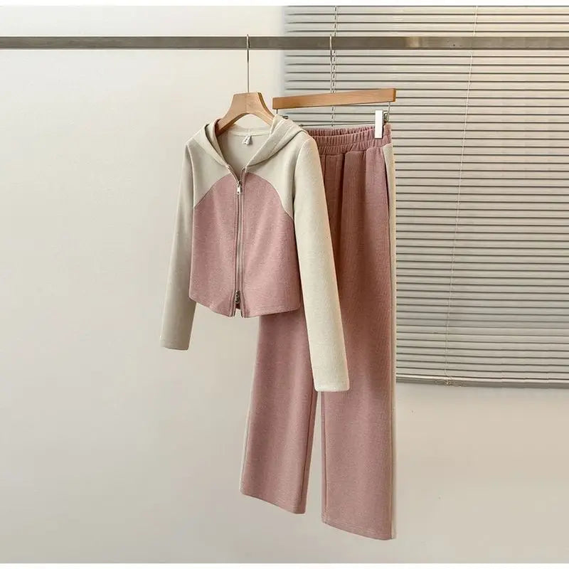 Winter New Splicing Cotton Top Hoodie Casual Wide Leg Pants Two Piece Set - Premium Set from Craftklart.store - Just $19.30! Shop now at Craftklart.store