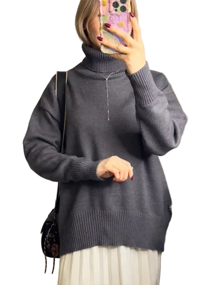 Women's Thick Sweaters Oversize Turtleneck Women Winter Warm White Pullovers Knitted High Neck Oversized Sweater For Women Tops - Craftklart.store