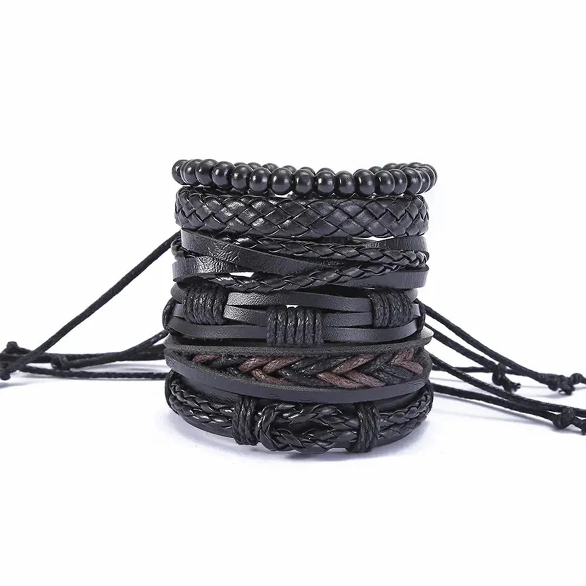 6pcs Men's PU Leather Punk Street Style Black Handmade Twist Bracelet - Premium Bracelet from Craftklart Dropship - Just $6! Shop now at Craftklart.store