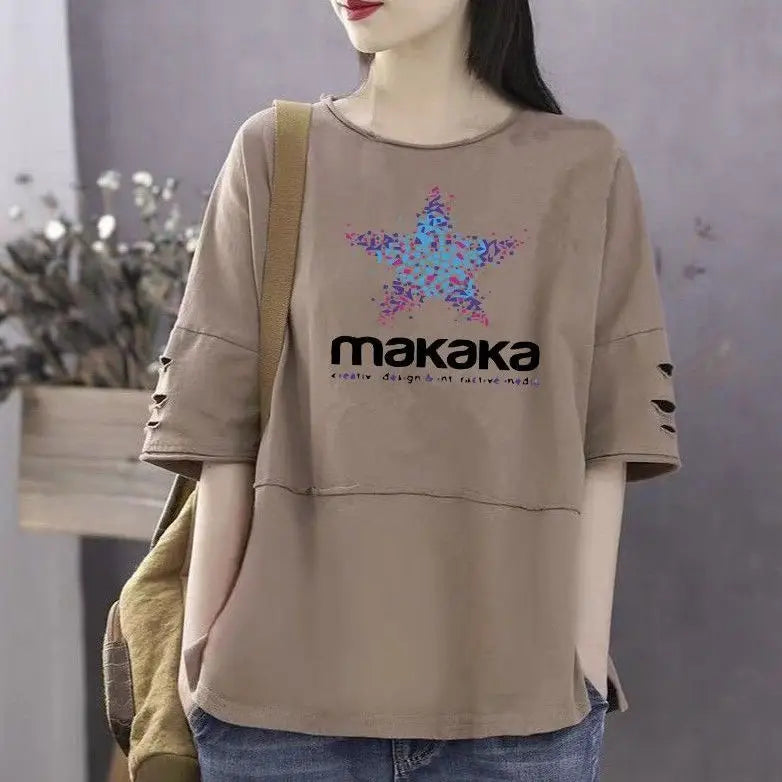 Women's 100% Cotton Large Size Korean Half Sleeved Loose T-shirt - Premium T-Shirt from Craftklart Dropship - Just $17.05! Shop now at Craftklart.store