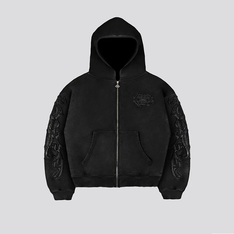 Streetwear Embroidery Zipper Hoodie