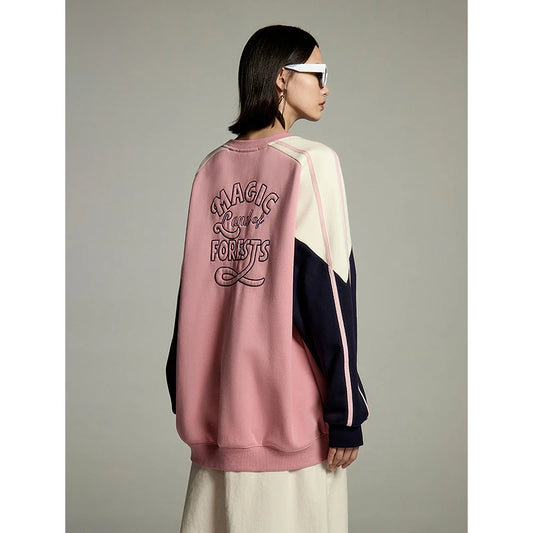 Women's Retro Contrast Stitch Loose Pullover Sweatshirt - Craftklart.store