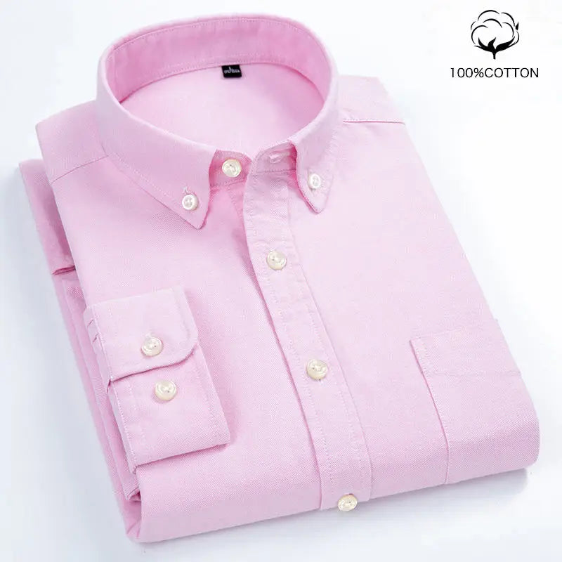 New 100% Cotton Oxford Shirt Men's Long Sleeve Striped Plaid Casual Shirts Korean Clothes High Quality Business Dress Shirt Grey - Premium  from Craftklart.store - Just $14.56! Shop now at Craftklart.store