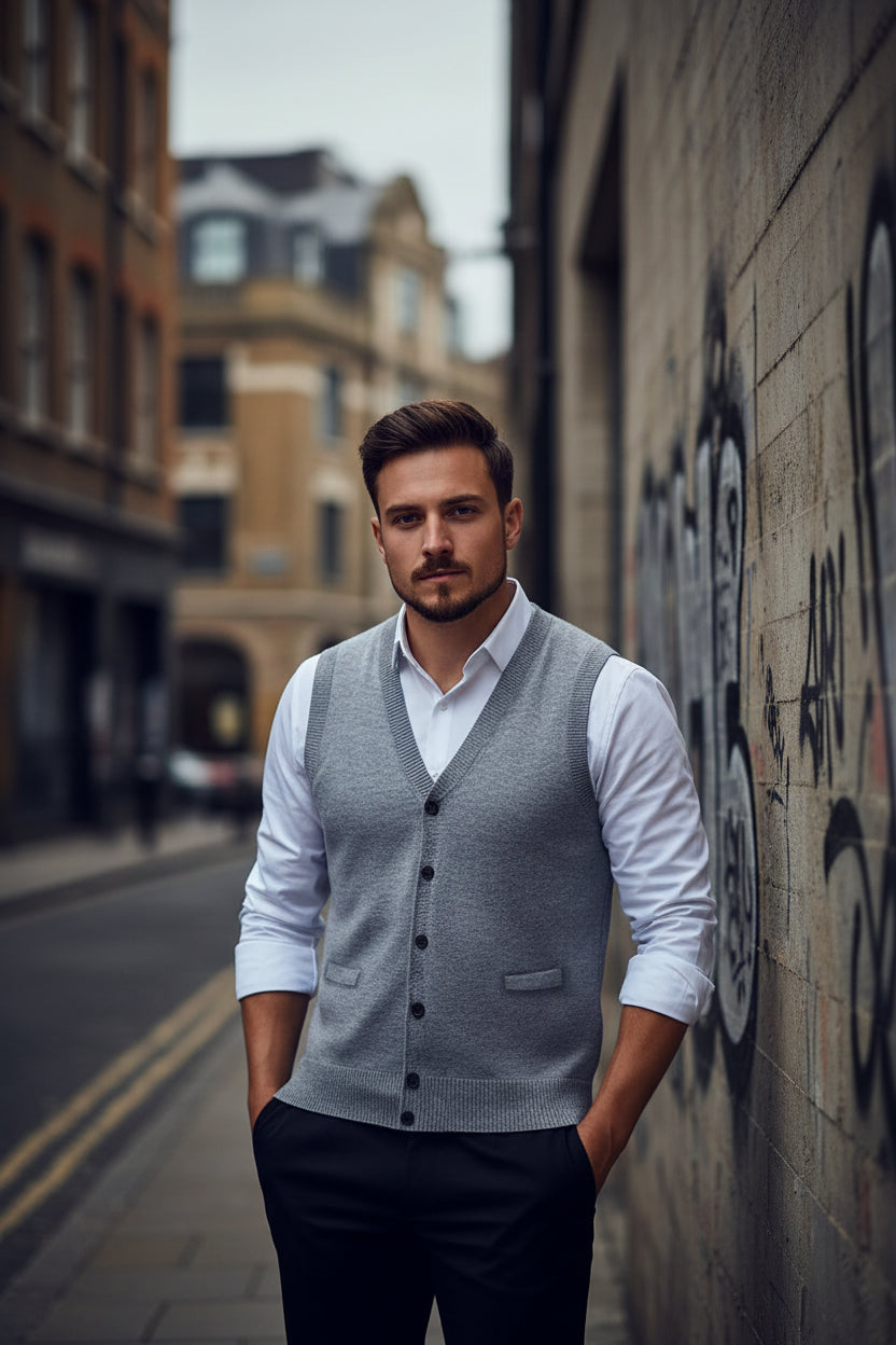 Men's Knit Sweater Vest — V-Neck Sleeveless Pullover