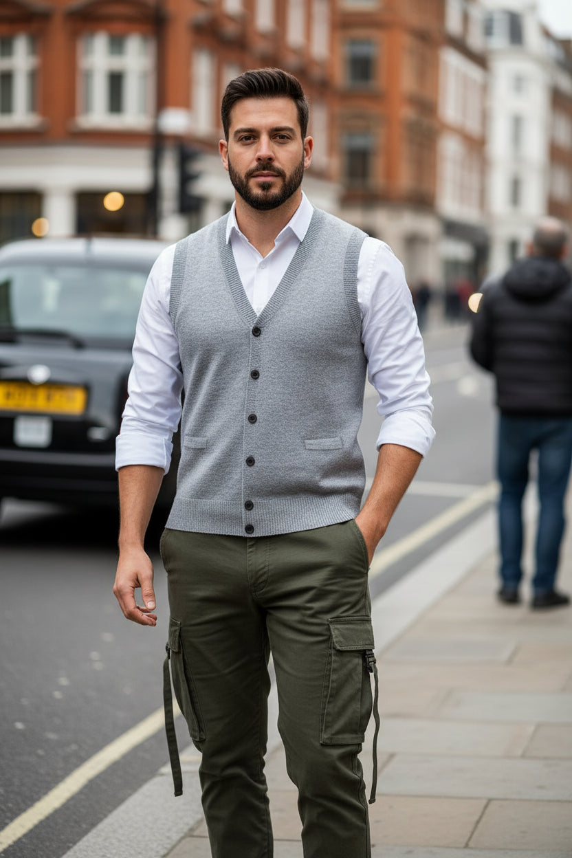 Men's Knit Sweater Vest — V-Neck Sleeveless Pullover