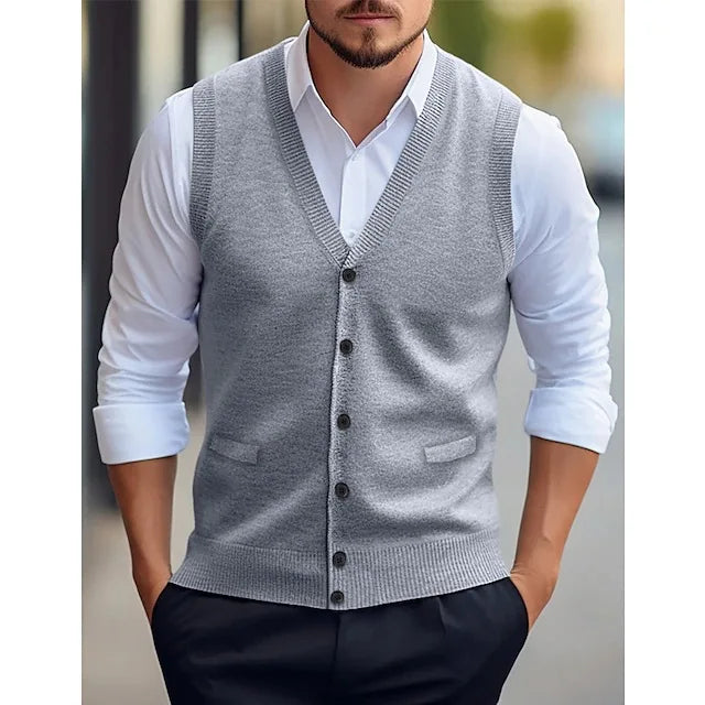 Men's Knit Sweater Vest — V-Neck Sleeveless Pullover