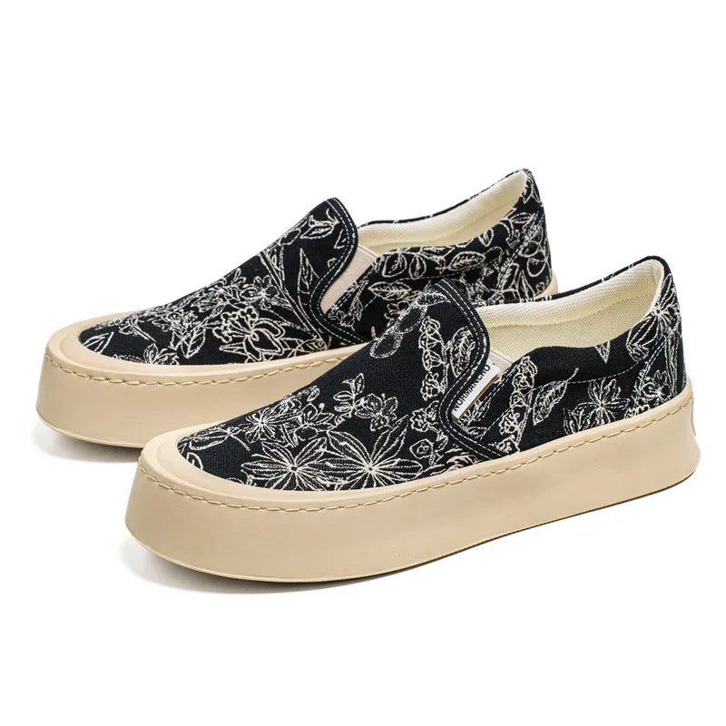 Men's Canvas Floral Thick Sole Loafers