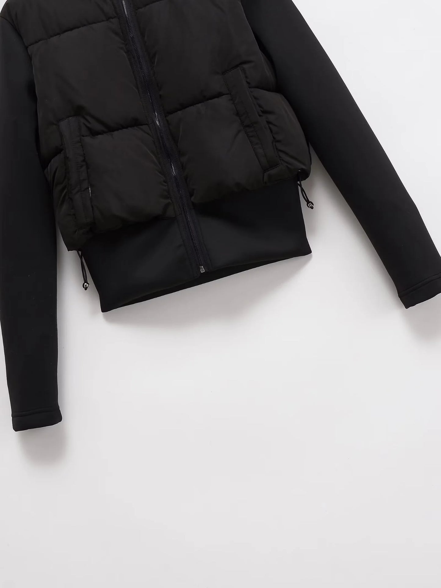 Craftklart Slim Fit Hooded Puffer Coat for women, stylish streetwear outerwear in black with a cozy hood and quilted design.