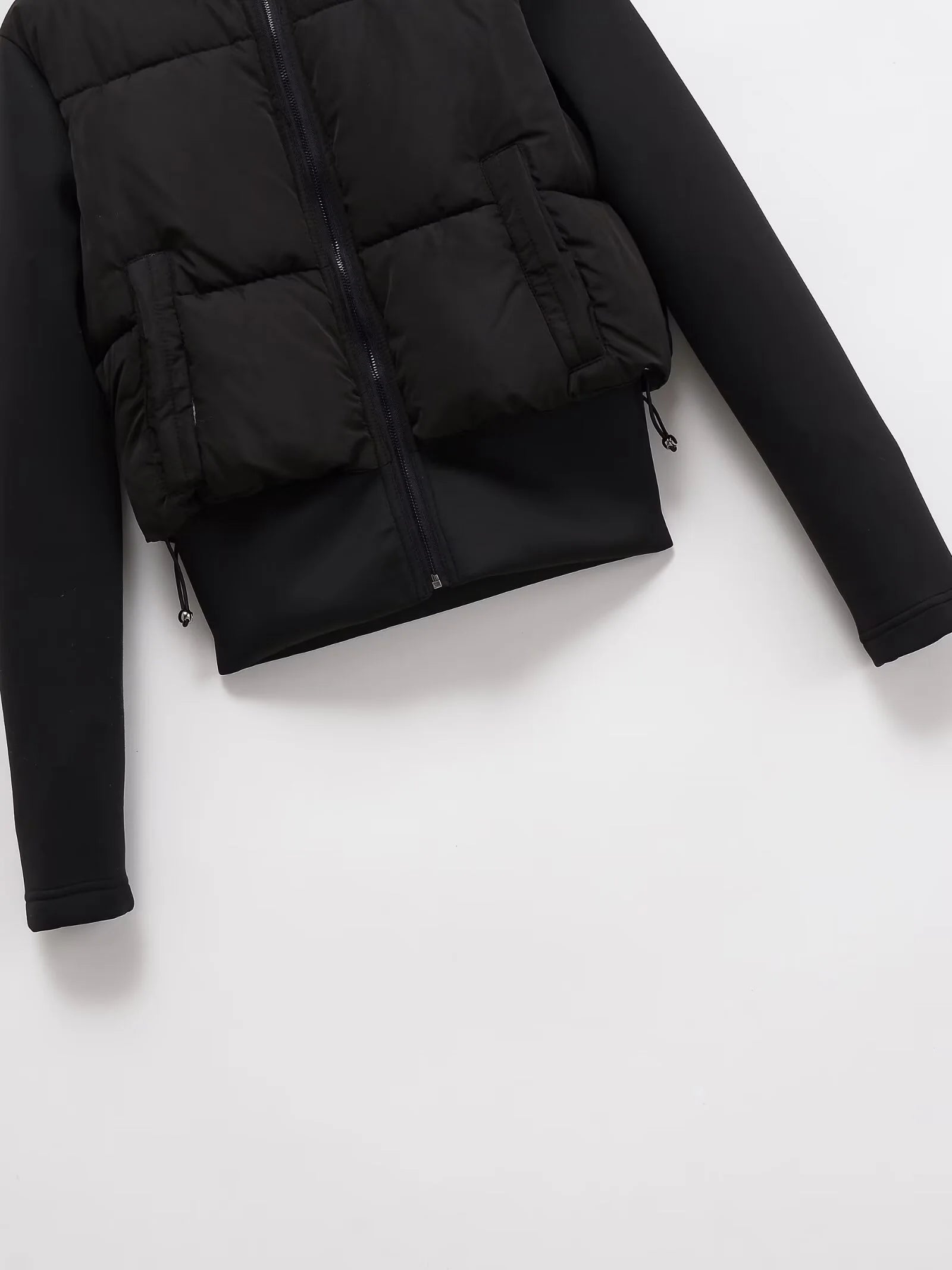 Craftklart Slim Fit Hooded Puffer Coat for women, stylish streetwear outerwear in black with a cozy hood and quilted design.