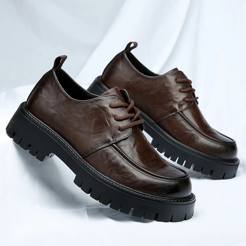 Urban Casual Men's  Genuine Leather British Style Thick Bottom Work Shoes