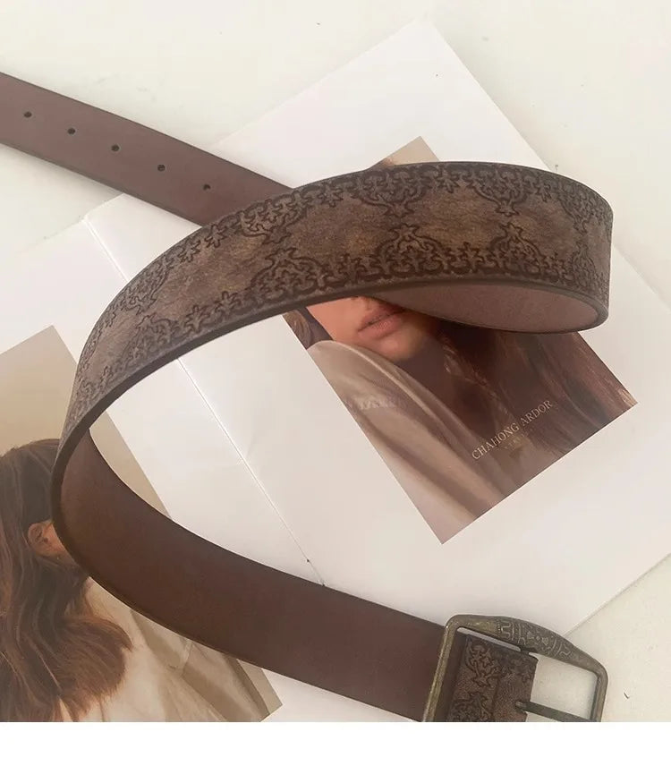 Pattern Print Buckle Pin Waist Belt Female Pu Leather