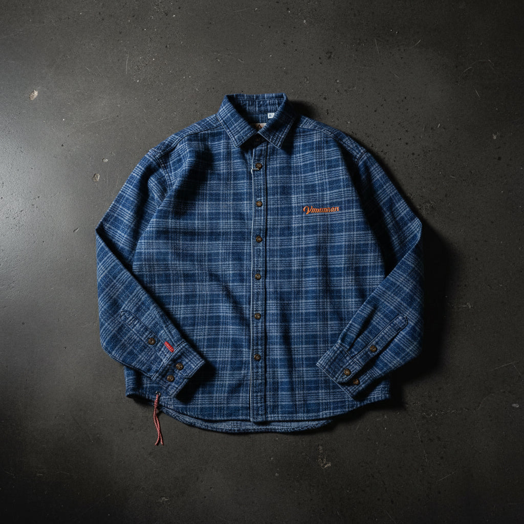 Washed plaid overshirt by Craftklart, casual shirt with a soft, faded plaid pattern, shown laid flat with button details.