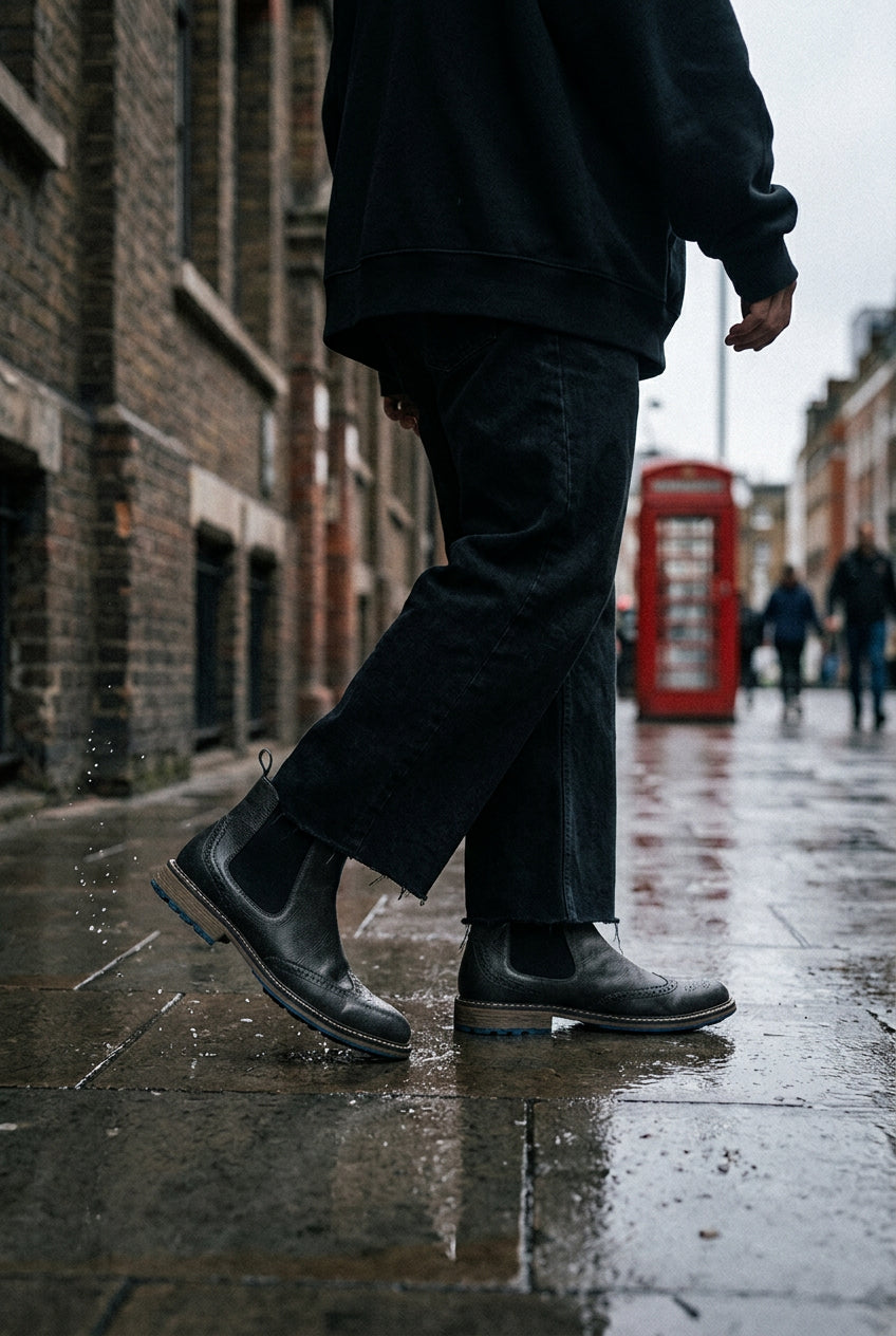 Craftklart Dropship Borough Chelsea Boots, black leather ankle boots with elastic side panels and sleek design.
