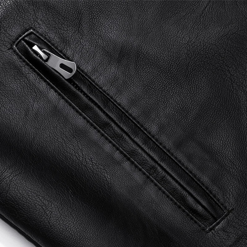 Craftklart slim fit moto biker jacket in black PU leather, streetwear coat with stylish design and modern silhouette.