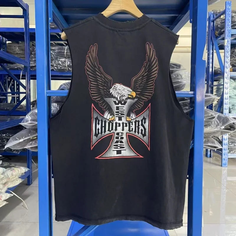 Men's West Coast Choppers casual T-shirt by Craftklart, 100% cotton streetwear tee in six colors, showing front view and fabric details.