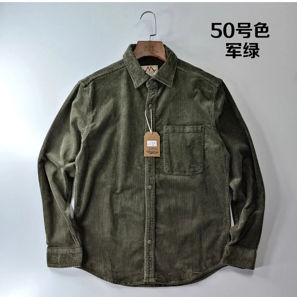 Corduroy Men's Fashion 100% Cotton Washed Single Pocket Shirt
