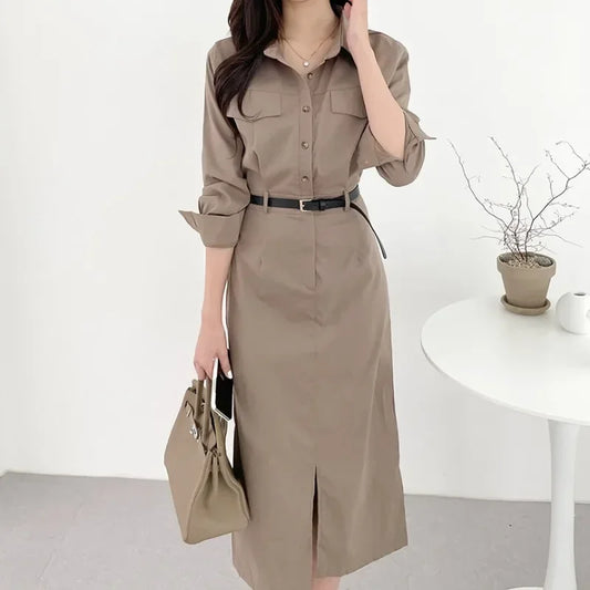 Women's Urban Chic Office Maxi Dress with Belt