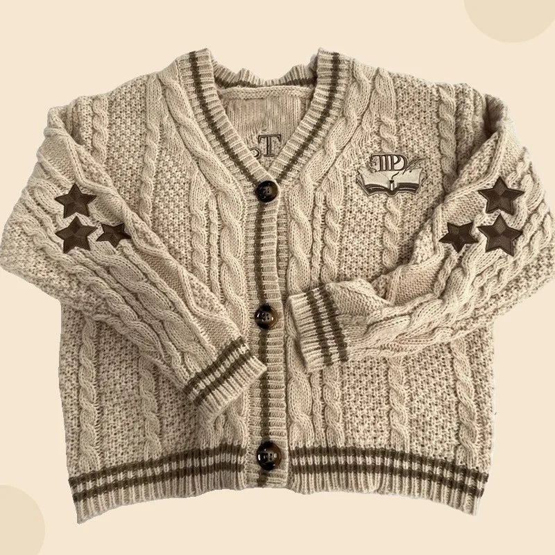 Women Autumn Cotton Star Embroidery Khaki Knitted Cardigans - Premium Cardigan from Craftklart Dropship - Just $21.40! Shop now at Craftklart.store