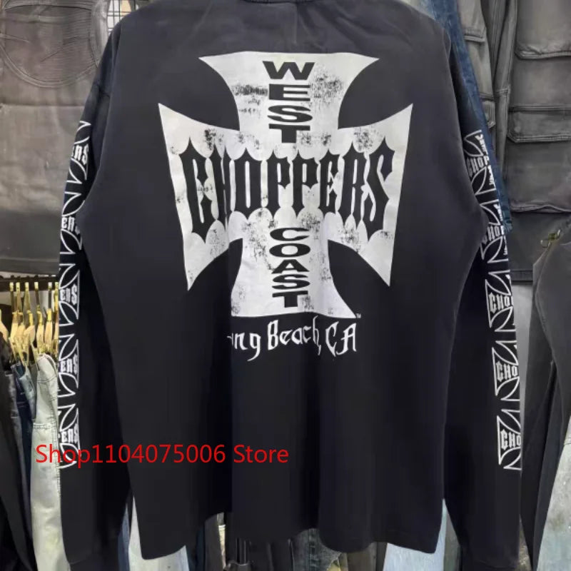 Vintage washed West Coast Choppers cross print oversized sweatshirt by Urban Fashion & Streetwear Craftklart, showing front view.