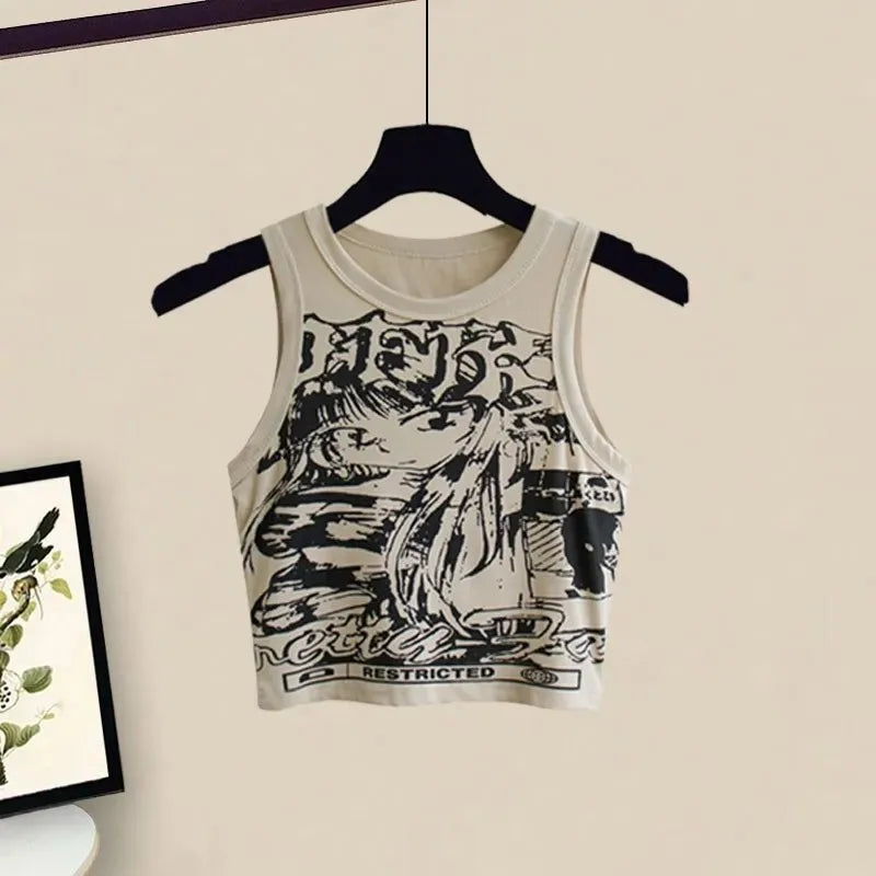 Urban Girl Shirt Printed Vest Denim Shorts