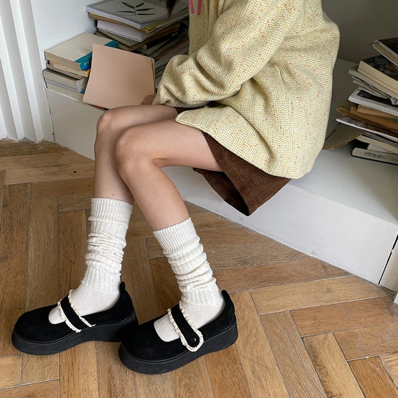 Thickened Coffee Colored Stacked Socks