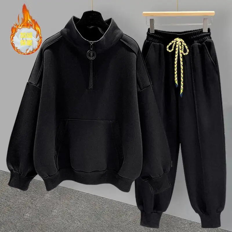 Hip Hop Half High Collar Sweatshirt Set Autumn Winter Trend - Premium Hoodie from Craftklart Dropship - Just $11.46! Shop now at Craftklart.store