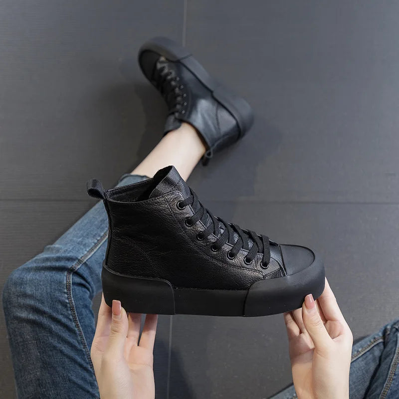 Women's Cowhide  Genuine Leather High Top Sneakers - Premium Boots from Craftklart Dropship - Just $58.68! Shop now at Craftklart.store