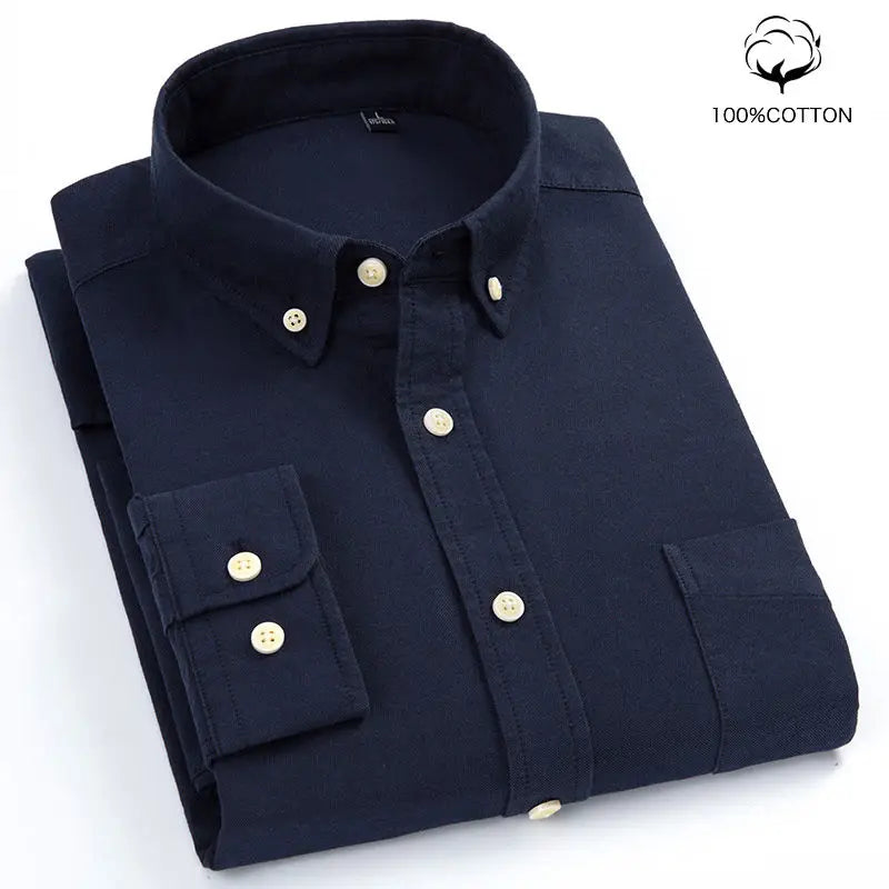 New 100% Cotton Oxford Shirt Men's Long Sleeve Striped Plaid Casual Shirts Korean Clothes High Quality Business Dress Shirt Grey - Premium  from Craftklart.store - Just $14.56! Shop now at Craftklart.store