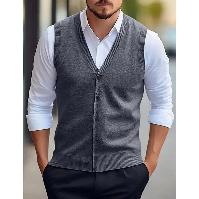 Men's Knit Sweater Vest — V-Neck Sleeveless Pullover