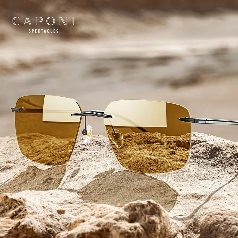 CAPONI Pure Titanium Men's Sunglasses Photochromic Night Vision - Premium Sunglasses from Craftklart.store - Just $36.80! Shop now at Craftklart.store