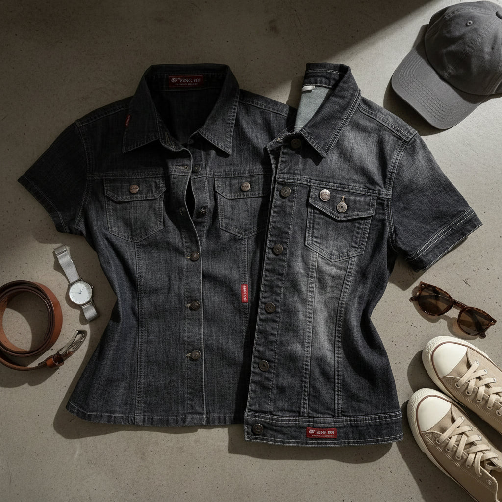 Denim Crop Shirt — Button-Up Short Sleeve